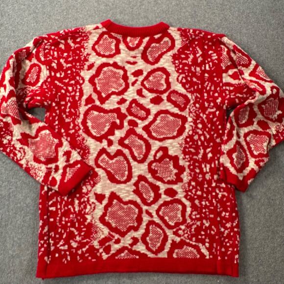 Vintage Rainbow Ridge Animal Print Sweater Women's Small Red Knit Crew Neck - Picture 8 of 8
